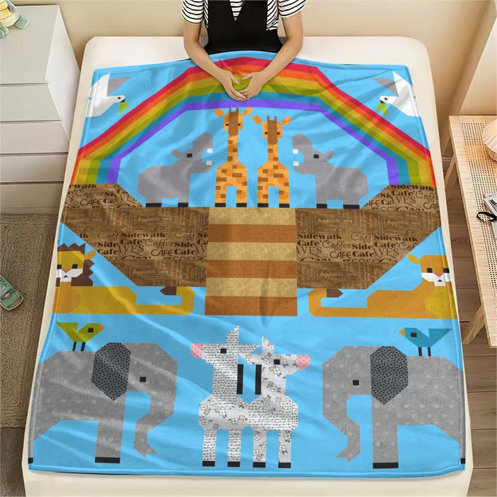 1Pc Cartoon Animals Print Flannel Blanket, High quality Comfortable for All Seasons, Home Decor, Warmth and Comfort, Perfect for Christmas Gifts