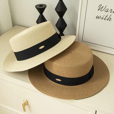 French Straw Hat Top Hat, Flat Top Straw Hat, Women's High-end Sense, Holiday Sun Protection Hat, Straw Hat, Seaside Beach Hat