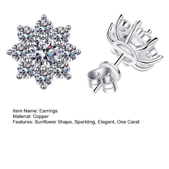 Women Sunflower Earrings One Carat Cubic Flower Shape Zirconia Studs Petal Design Sweet and Lively Jewelry for Daily Wear Dating Party Photoshoot