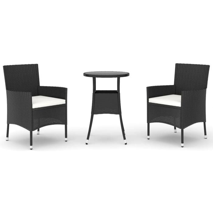 VidaXL 3-piece Garden Bistro Set Black Cushions Poly Rattan, Bistro Set, Outdoor Bistro Set, 3187414