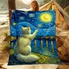 1PC Cat and Starry Night Print Adult Children Warm Blankets Home Travel Car Soft and Comfortable Suitable for All Seasons