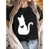 Cat Shadow and Heart Print Short-sleeved T-shirt Casual and Versatile Suitable for Daily Wear and Going Out In Summer