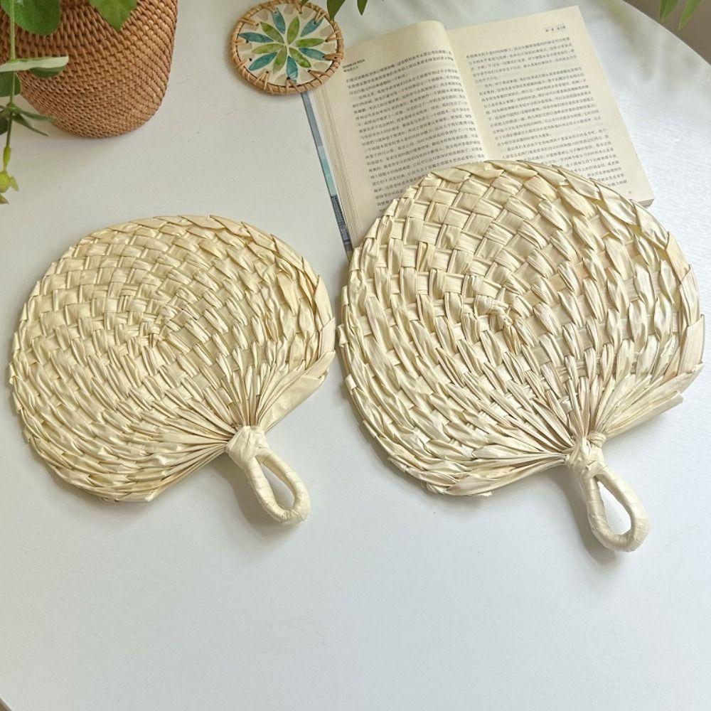 Home Decor Handmade Fan Large Woven Fans High Quality Braided Cattail Hand Fan