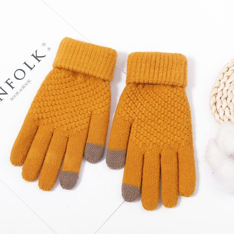 Students Windproof and Warm Korean Knitted Wool Gloves Simple Gloves Autumn and Winter Riding Warm and Velvet