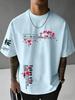 Mens Japanese Style Sakura Graphic T Shirt Tokyo City Streetwear Floral Print Casual Oversized Cotton Summer Top Minimal Design