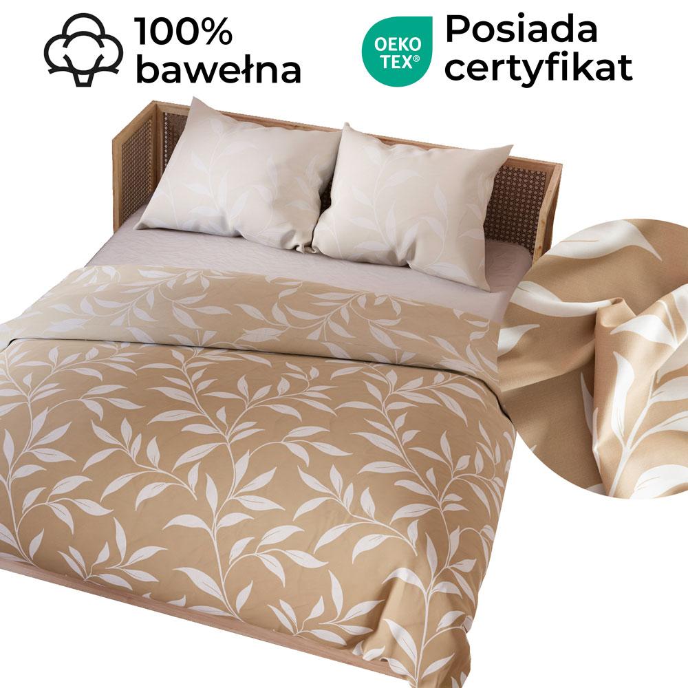IRMA bedding set 160x200 cm - satin cotton, beige, plant pattern