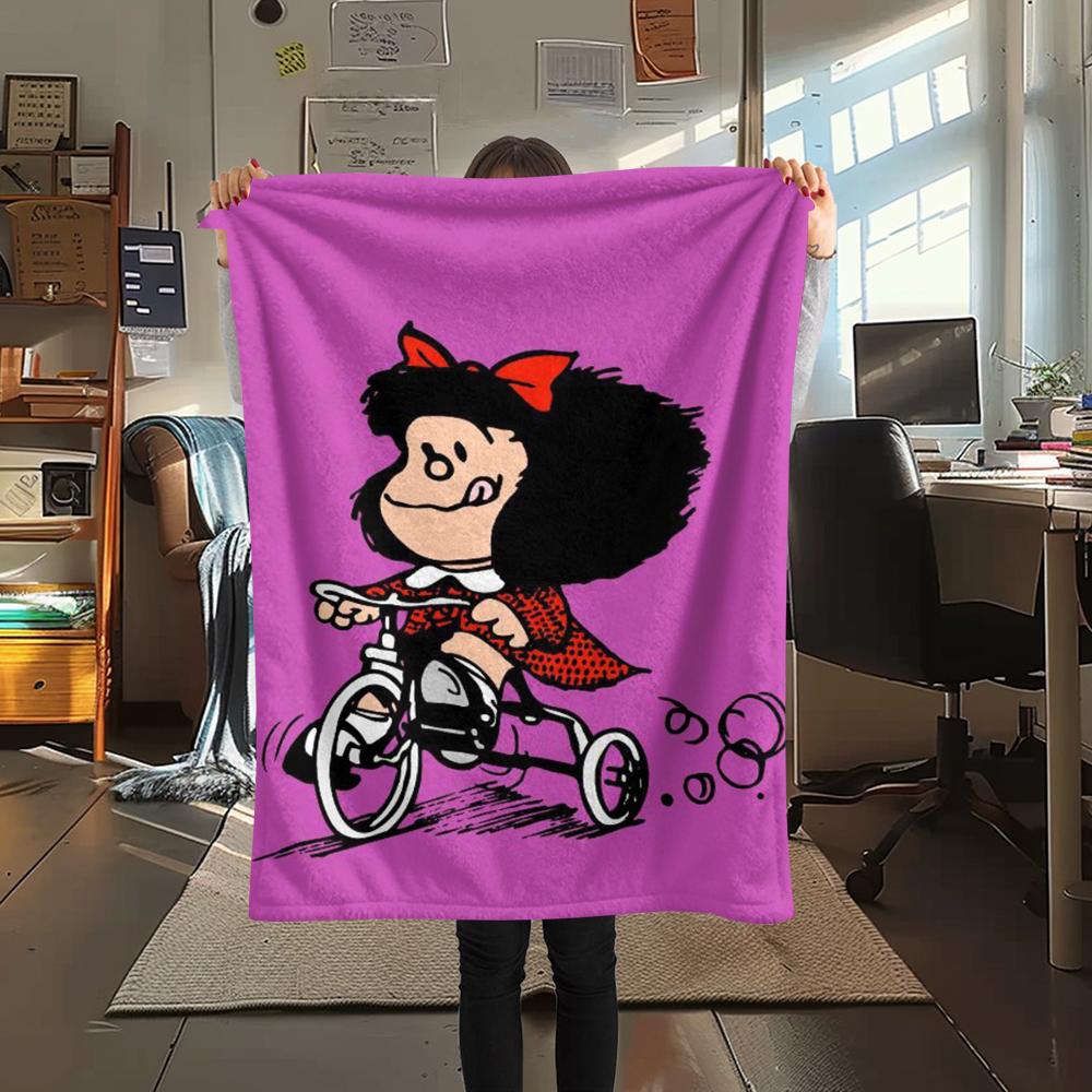 1PC Mafalda Print Flannel Blanket, High quality Comfortable for All Seasons, Home Decor, Warmth and Comfort, Perfect for Christmas Gifts 79