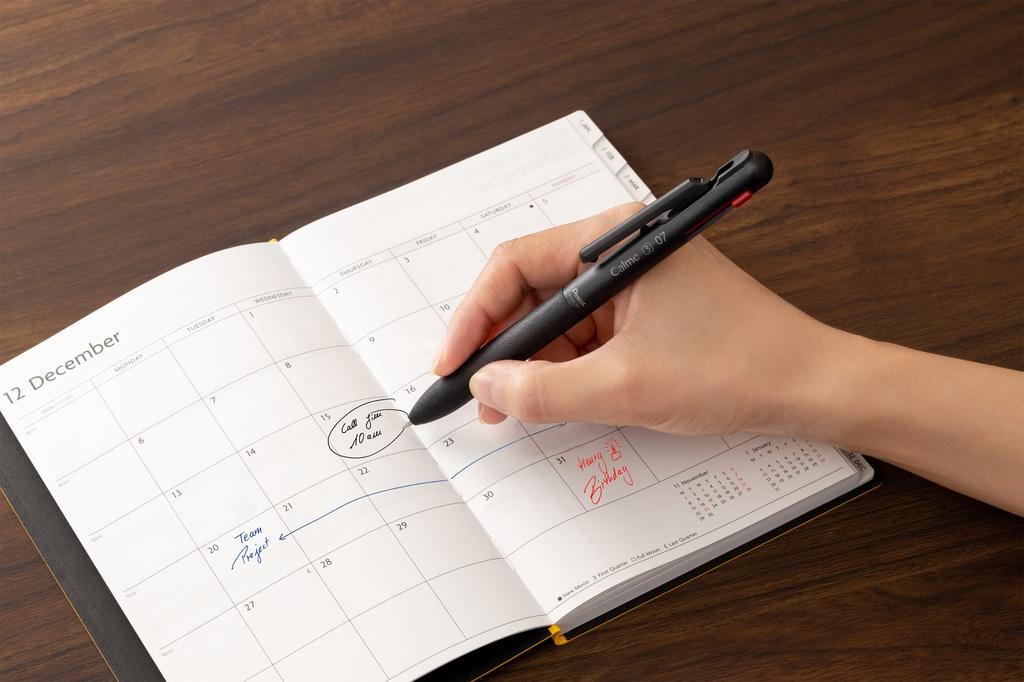 Pentel Calme 3-Color Ballpoint Pen, 0.7mm, Black, 10-Pack, BXAC37A