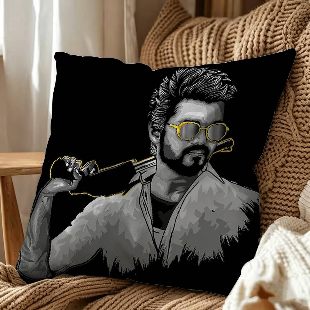 Indian Actor Joseph Vijay Chandrasekhar Double-Sided Printed Cushion Cover Bedroom Bedside Sofa Pillow Case