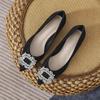 2024 Black Rhinestone Women's Work Shoes - Single, Medium-High Thick Heels, Soft Sole