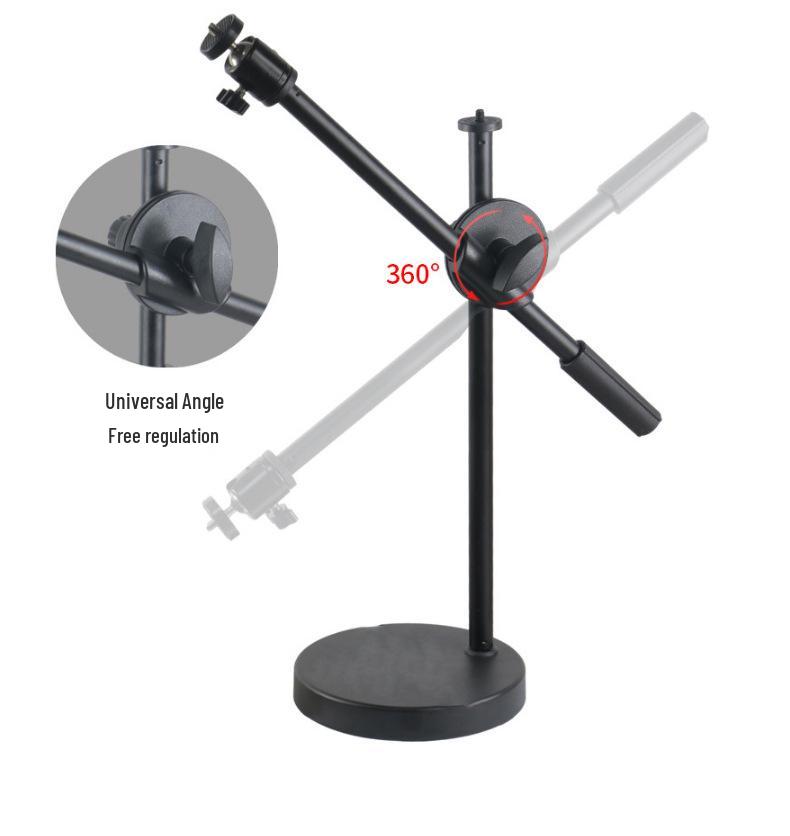 Adjustable Desktop Phone Stand with Rotating Dual Holder & Fill Light for Live Streaming
