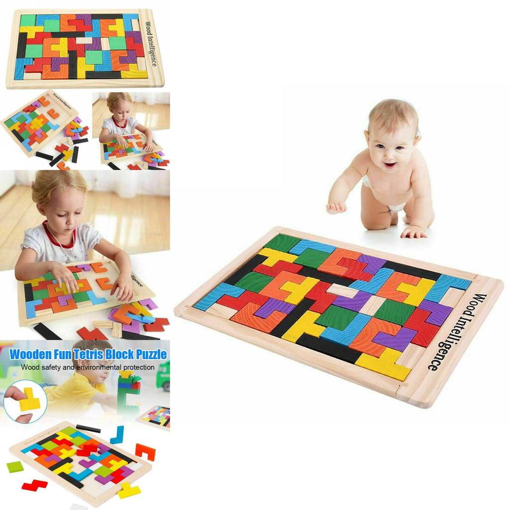 Colorful Wooden Tetris Building Block Puzzle For Educational Preschool Playtime