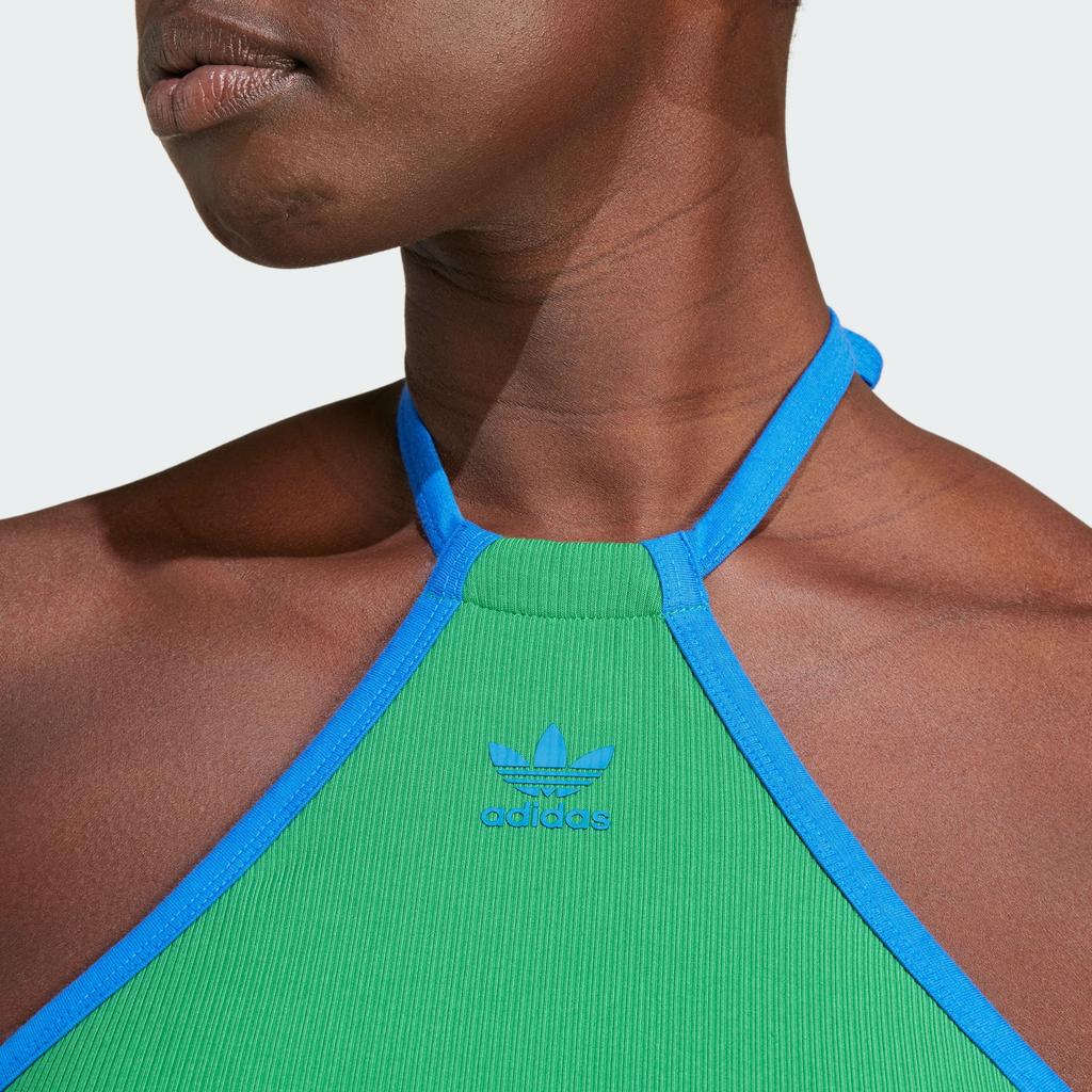 Adidas Rib Neck Halter Long-Sleeve Color Block Printed Logo Tie-Back Vest Men Tops Green JH0613