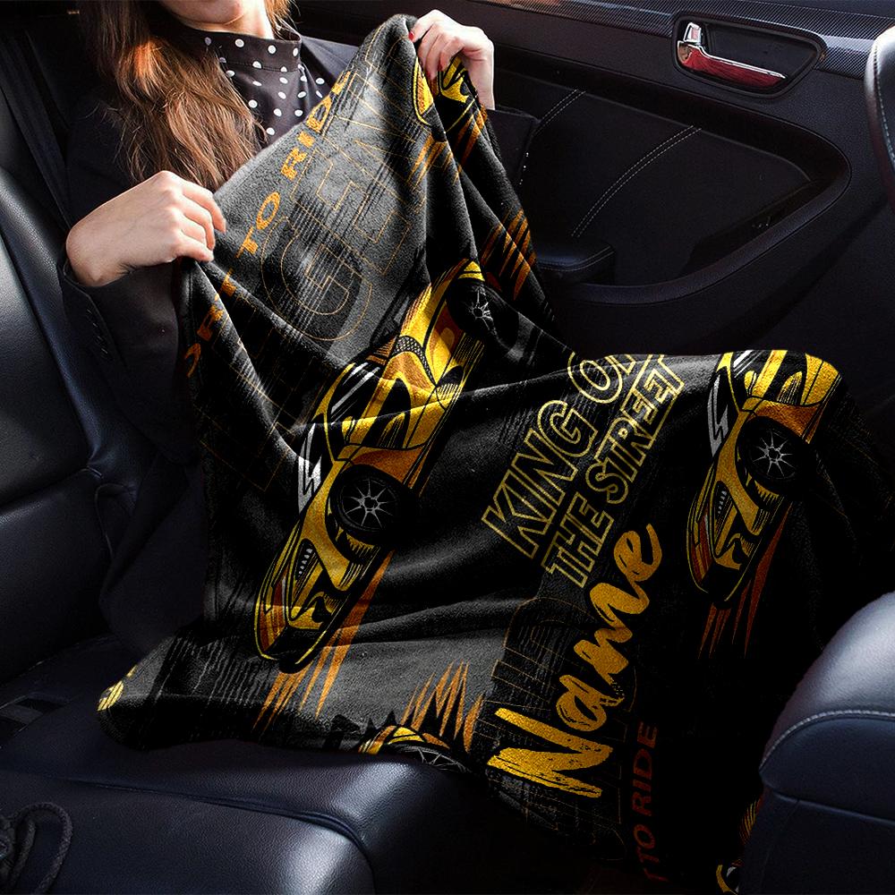 Custom Name Racing Theme Printed Blanket - Perfect for Couch, Bed, Travel & Outdoor Use | Machine Washable, Cozy & Durable.