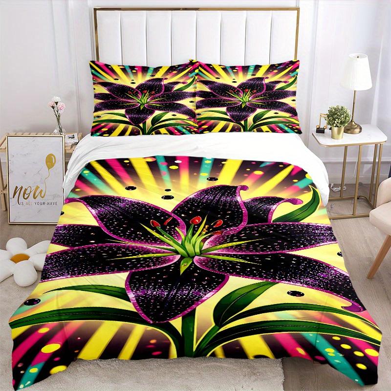 3pcs Glitter Lily Bedding Set, Ideal for Home Use, Suitable for Bedroom Decor (1*Duvet Cover + 1/2*Pillowcases, No Core) yy250821164