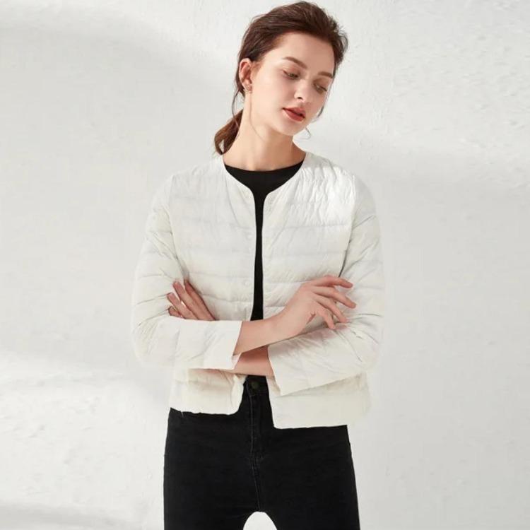 Women Puffer Jacket Down Parka Overcoat Ultralight Warm Portable Collarless O Neck Padded Spring Winter