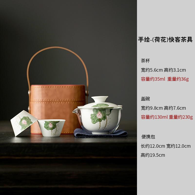 Hand Painted Lotus Glass Travel Tea Set Kit Retro 1 Pot 3 Cups Tea Brewing Travel Tea Set Portable Organizer Supplies Ornaments