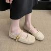 Gentle wind shallow mouth one-word buckle Mary Jane shoes summer new round head flat sole shoes retro Doudou shoes
