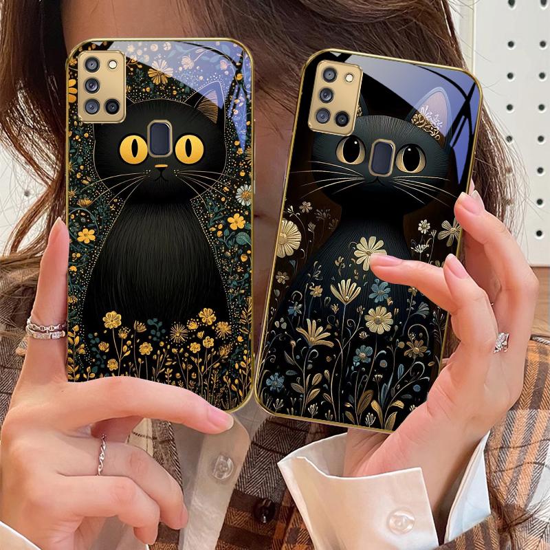 Runde und strahlende Augen Für Samsung A 31 32 A33 A34 35 14 A15 13 16 25 26 50 52 53 54 55 56 70 71 72 73 Goldene Glas-Handyhülle