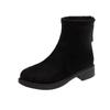 Korean Version Flat Bottom Short Tube Stretch Boots Rear Zipper Plus Cashmere British Style Short Boots Female College Style