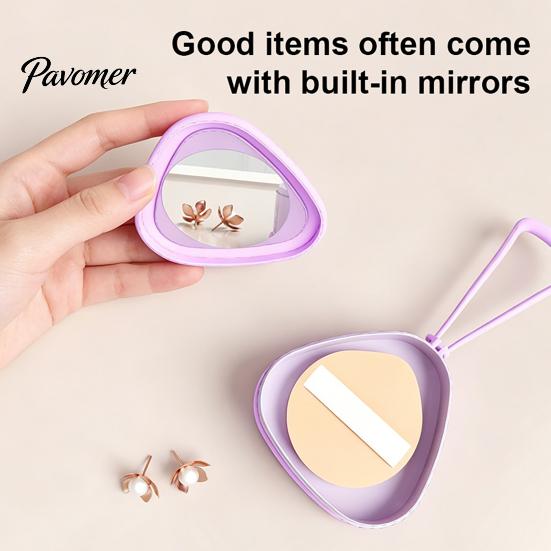 Small Jewelry Organizer Powder Puff Storage Box with Mirror And Handle, Dustproof Portable Case Makeup Sponge Container, Compact for Outdoor
