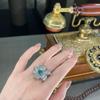 Vintage High-End Jewelry Full Of Diamonds Flower Ring Opening Unique Design Flower Shape Emerald Jewelry