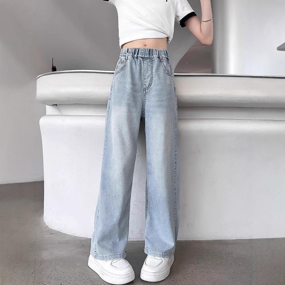 Girls' Pants Summer Clothes Girls' Fashionable and Stylish Straight Leg Children's Jeans Summer Thin Pants