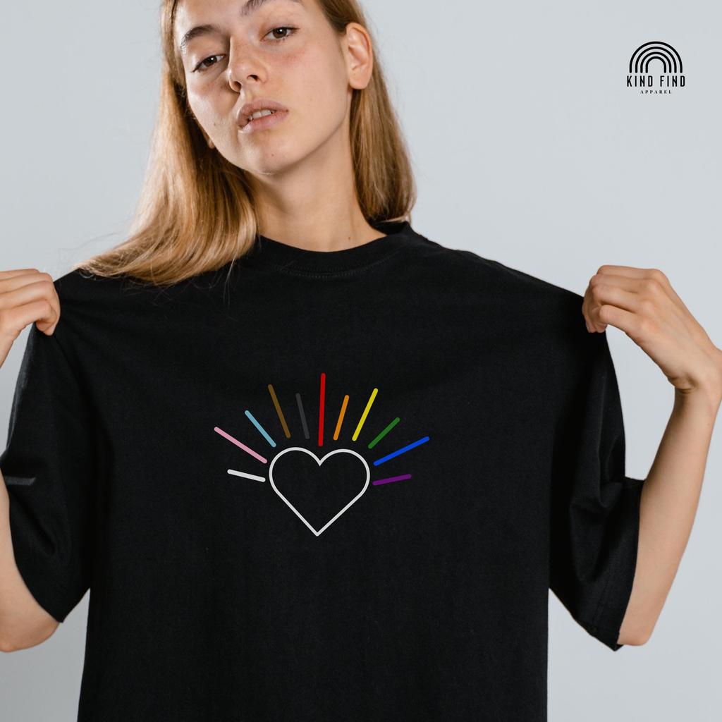 Subtle Pride Shirt, Minimalist LGBTQ Pride Tshirt, Inclusive Flag, Simple Rainbow Heart Tshirt, Queer Shirt, LGBT Ally Tee
