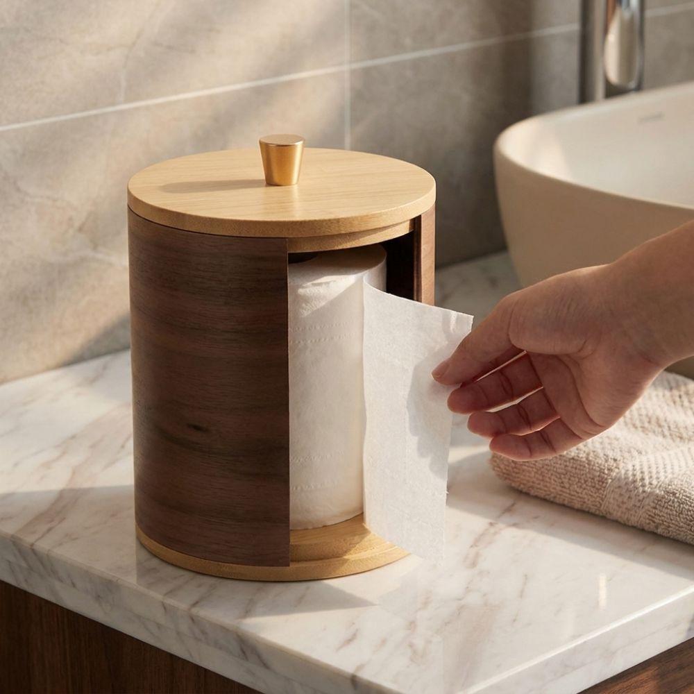 Caja de Almacenamiento de Pañuelos de Madera Portarrollos de Papel Higiénico Minimalista Dispensador de Rollo Hogar