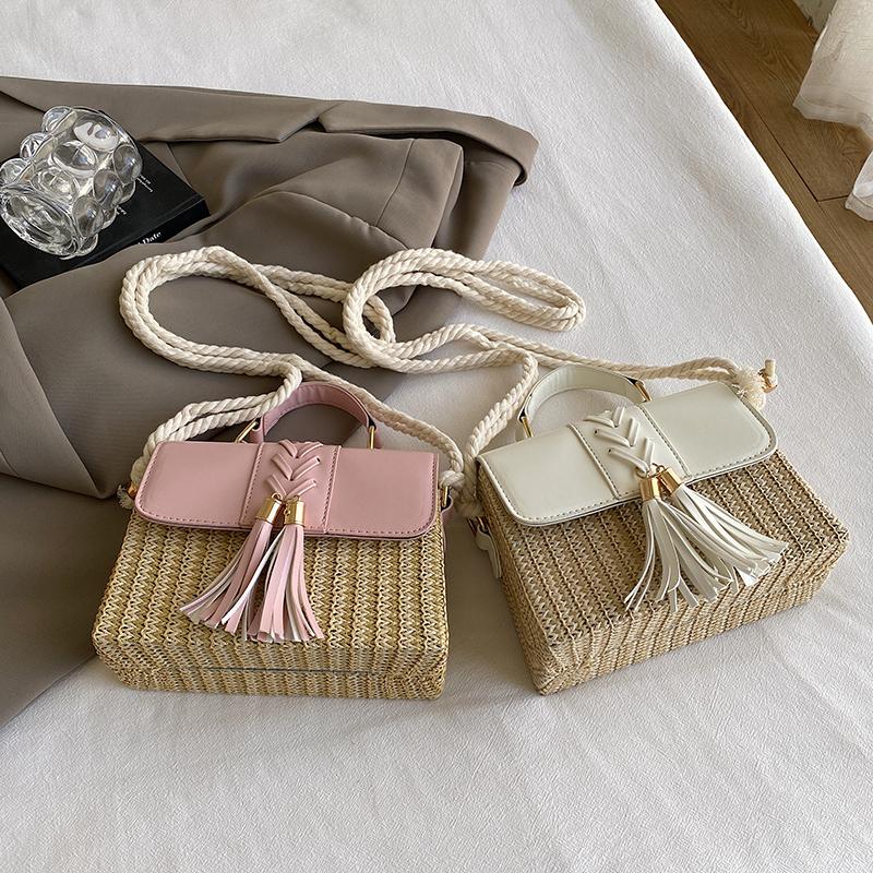Beach Straw Crossbody Bag For Women 2024 New Designer Boho Summer Bag Pu Leather Handbag And Purse Travel Cross Body Phone Bag