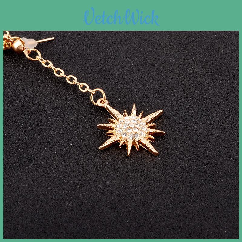 Elegant Sun And Moon Chain Long Earrings With Rhinestone For Valentine's Day Gift
