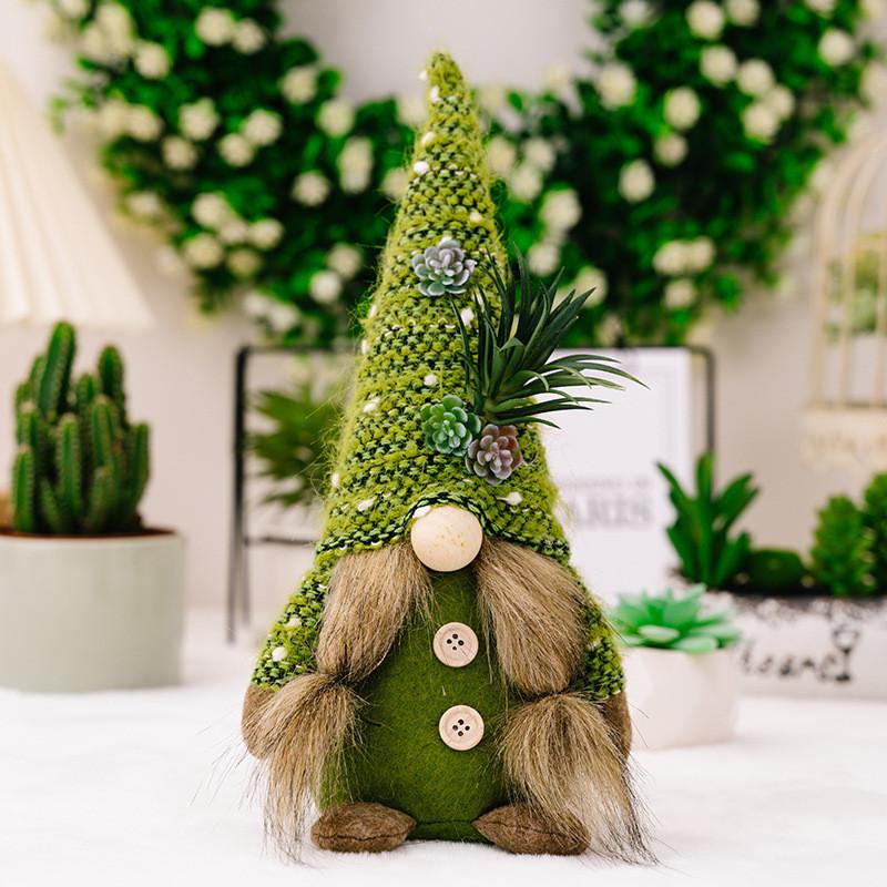 

Succulent Creative Knitted Faceless Doll Figurine Playful Green Plant Home Decor Pointed Hat Doll Female