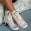 Fashion New Fashion Women Low Kitten Heel Ankle Boots Victorian Round Toe PU Leather Shoes Steampunk Lace Up Retro Jeans Boots
