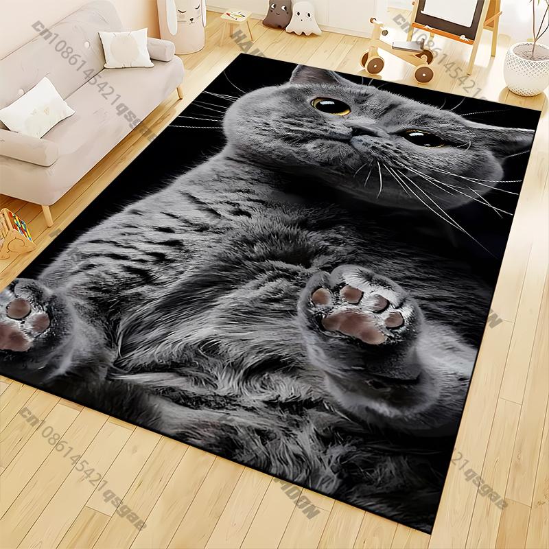 Gray Cat Carpet for Living Room Game Rugs Soft Floor Cartoon Rugs Bathroom Rug Mat Yoga Mat Home Decor Rugs for Bedroom
