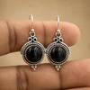 Black Onyx Round Earrings In 925 Sterling Silver, Oxidized Handmade Boho Dangle Earrings, Gothic Gemstone Jewelry for Women