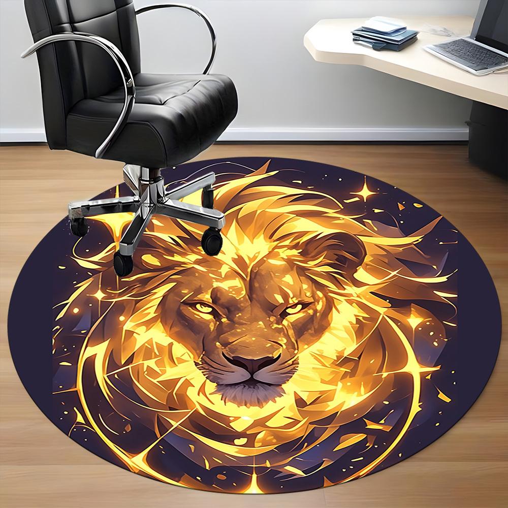 1pc Lion Flame Office Round Area Rug, Under Office Chairs Bedroom Living Room Home Decor, Room Deco