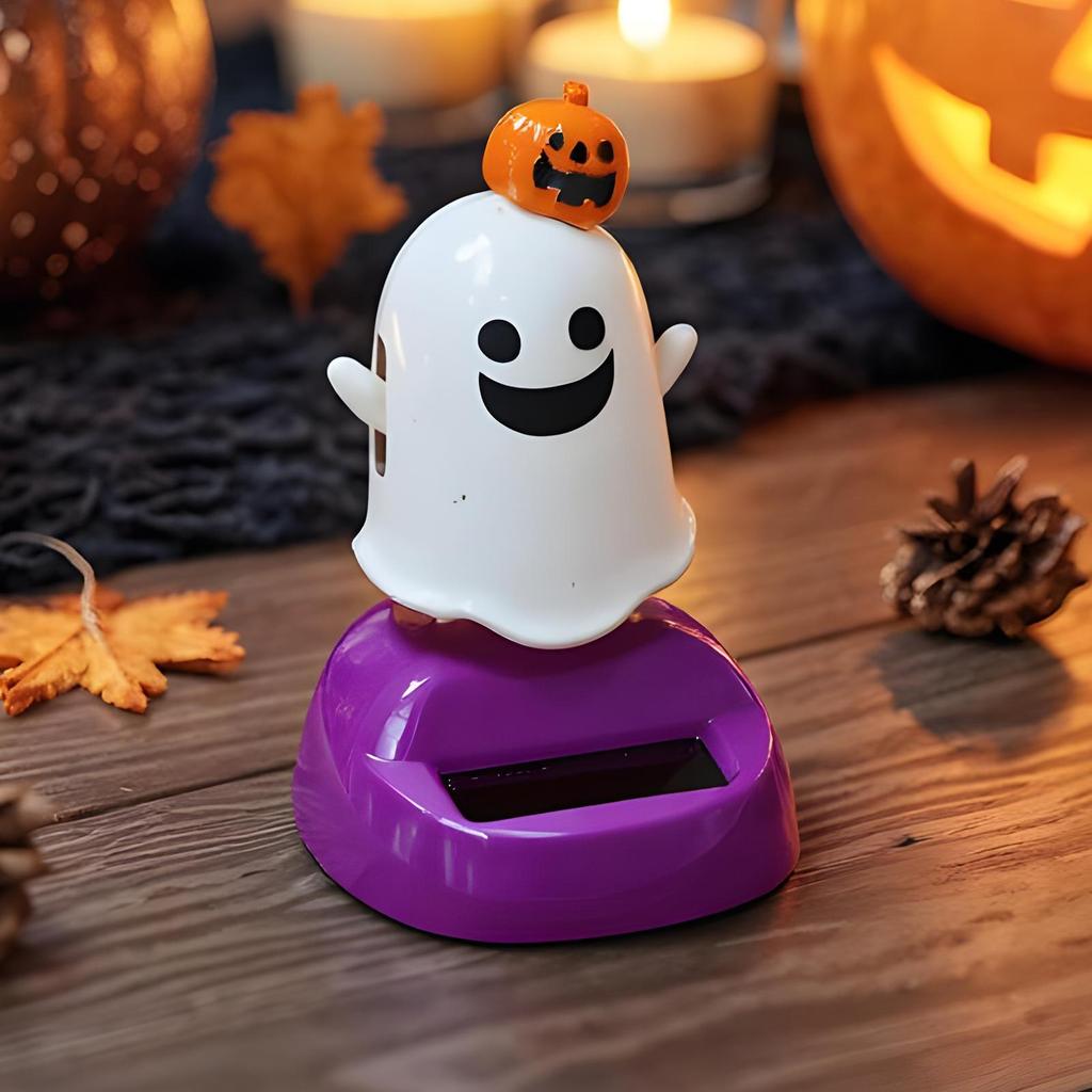 Car Dashboard Figurines Halloween Solar Swinging Ghost Pumpkin Figurines Automotive Interior Accessories Auto Rocking Doll