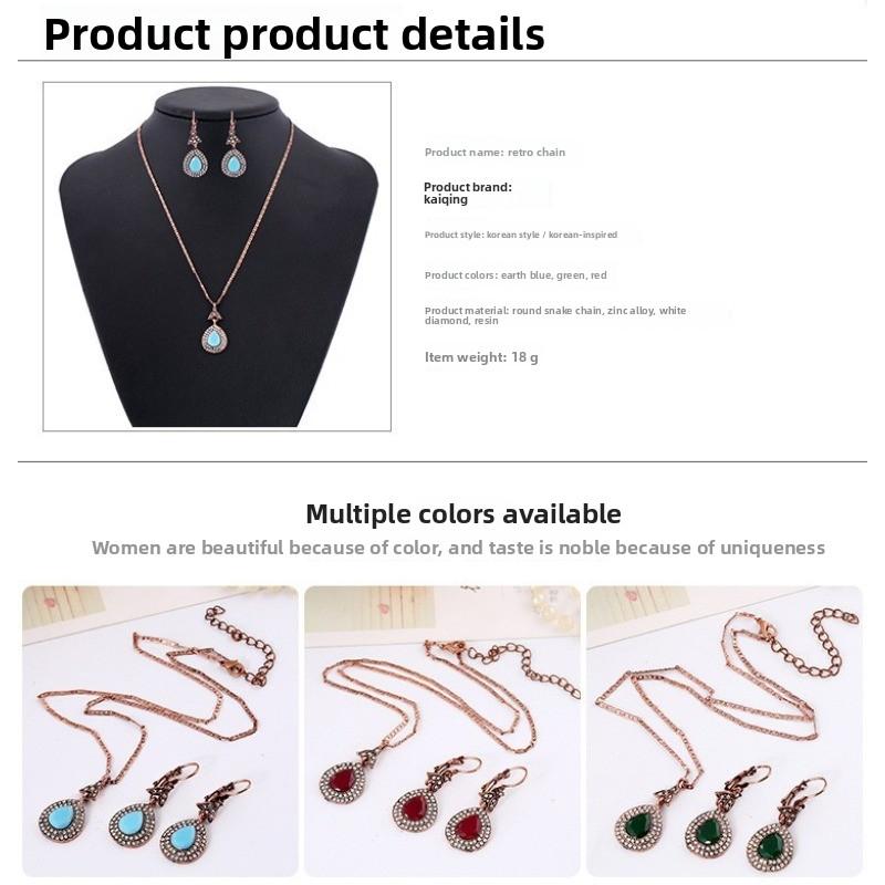 Rose gold plated resin earrings and necklace jewelry set with snake chain accessories
