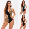 Maillot de bain une pièce léopard à col bénitier découpé pour femme Sexy Dos Triangle Bikini