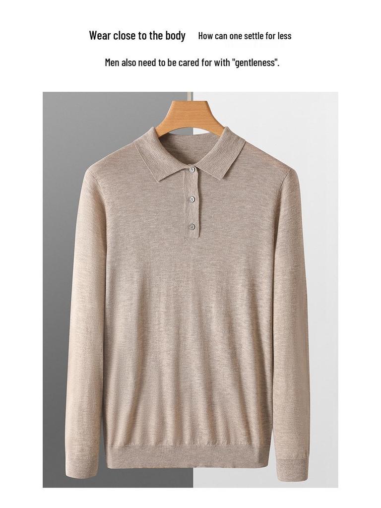 2025 Men's Polo Wool Short Sleeve Lapel Sweater - Spring/Autumn Fashion