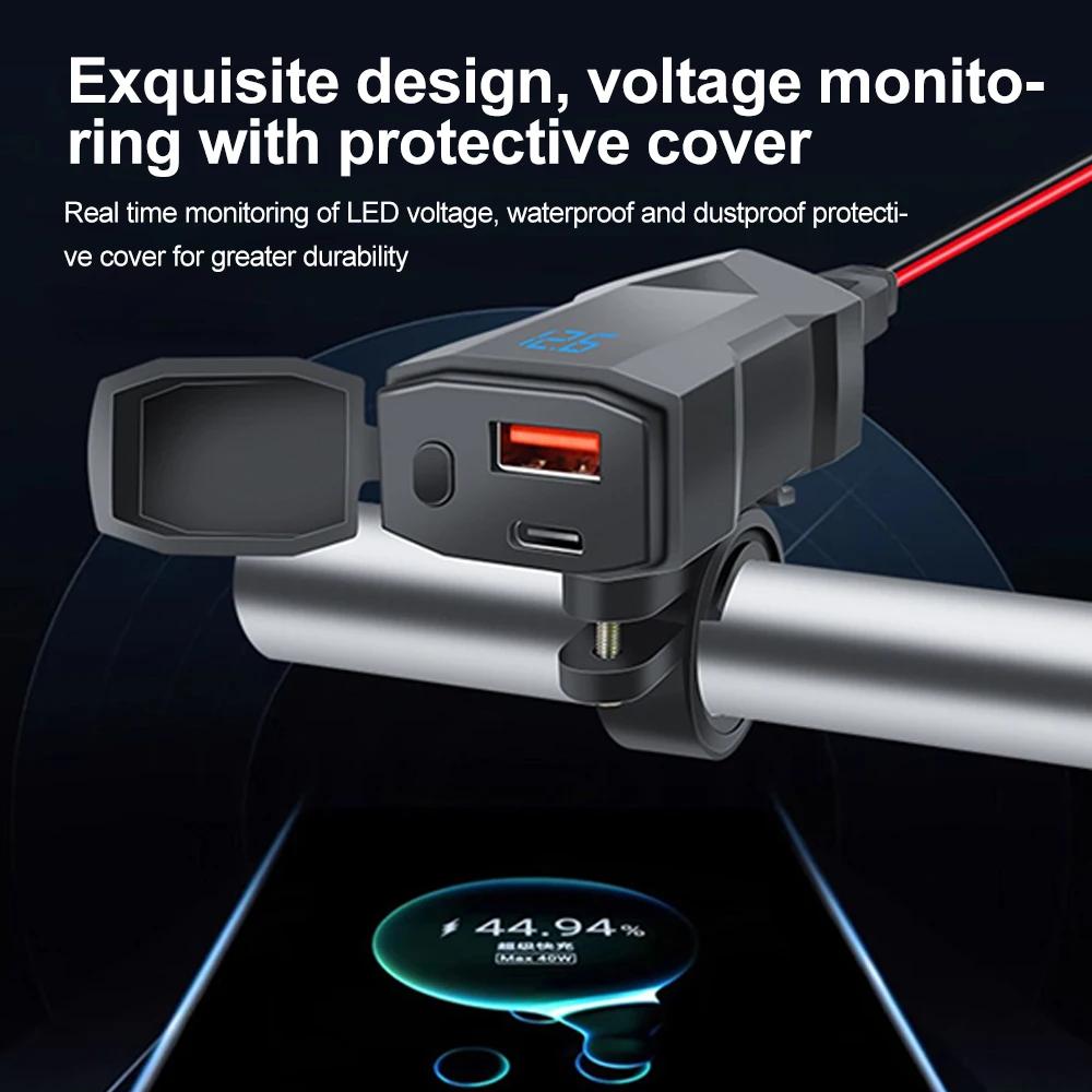 Motorcycle Handlebar PD QC3.0 USB Fast Charger Waterproof Phone Usb Port Mobile Phone Charging with Switch Moto Accessories