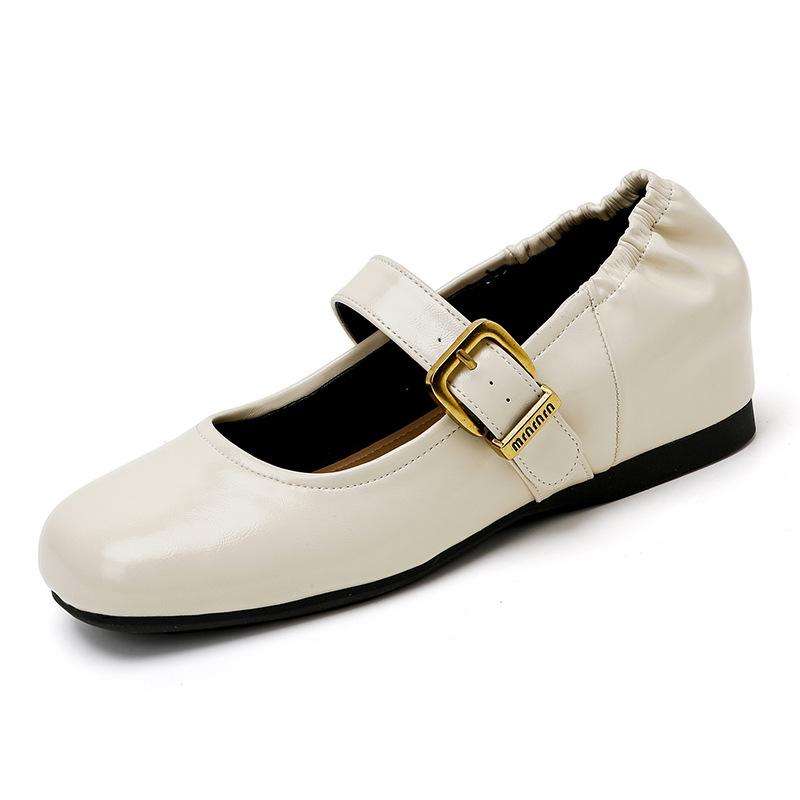 Inner Height-increasing Single Shoes Women's Spring New Flat-bottomed Versatile Retro Belt Buckle Temperament Commuter Mary Jane Shoes