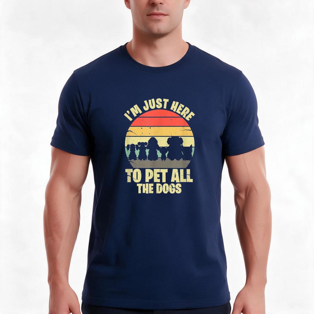 Im Just Here To Pet All The Dogs Vintage Retro Pet Puppy Tshirt Summer Casual Cotton Tee Oversized Streetwear Tops