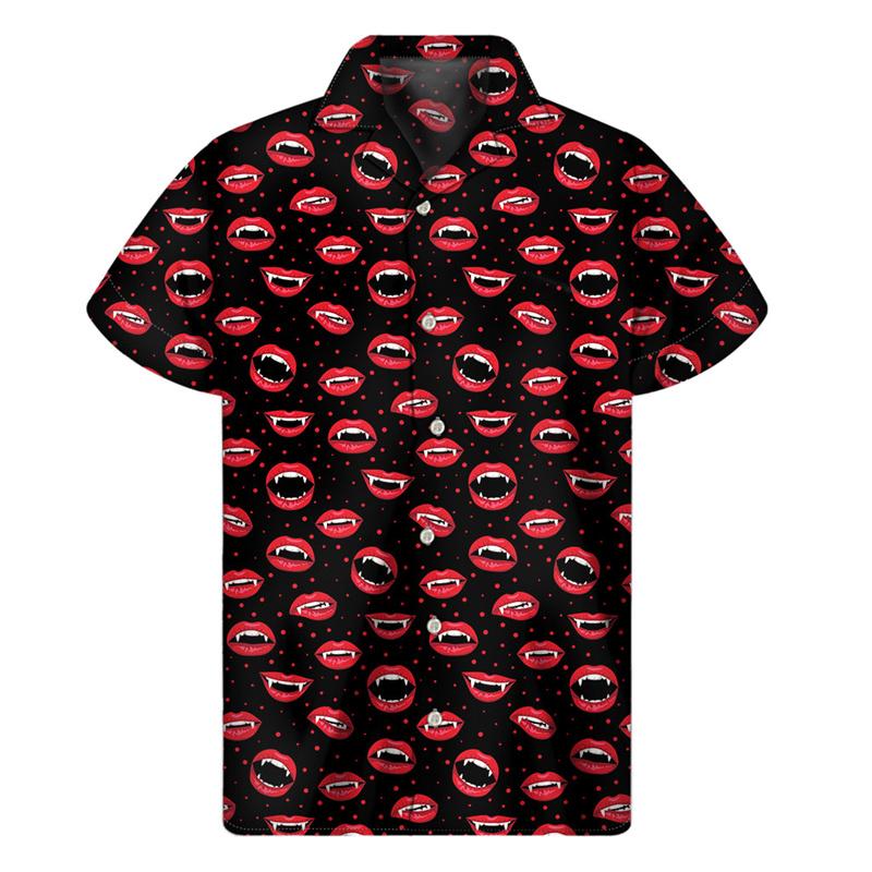 Fashion Men Women Summer Vacation Loose Short Sleeves Hawaiian Tee Shirts Button Lapel Aloha Blouse
