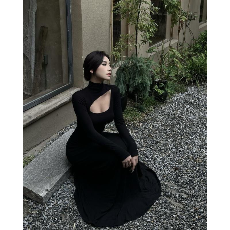 Temperament celebrity light and familiar style dress for women's autumn and winter new design sense, waist and thin inner dress