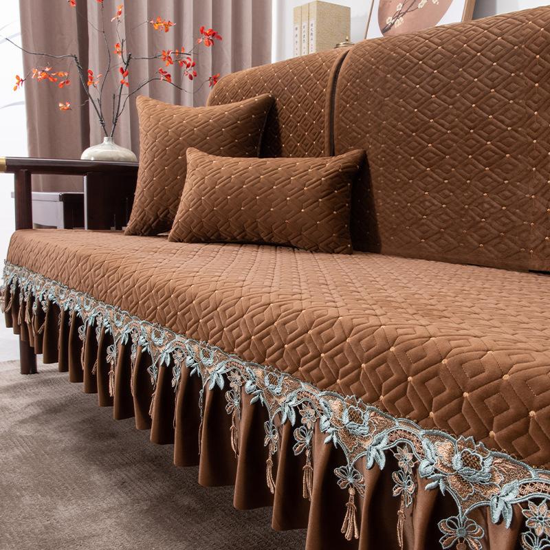Winter Plush Sofa Cushion New Chinese Style Cover Cloth Non-Slip Solid Wood Furniture Set Cover Cushion Sitting Cushions Seat Cushions U-Shaped