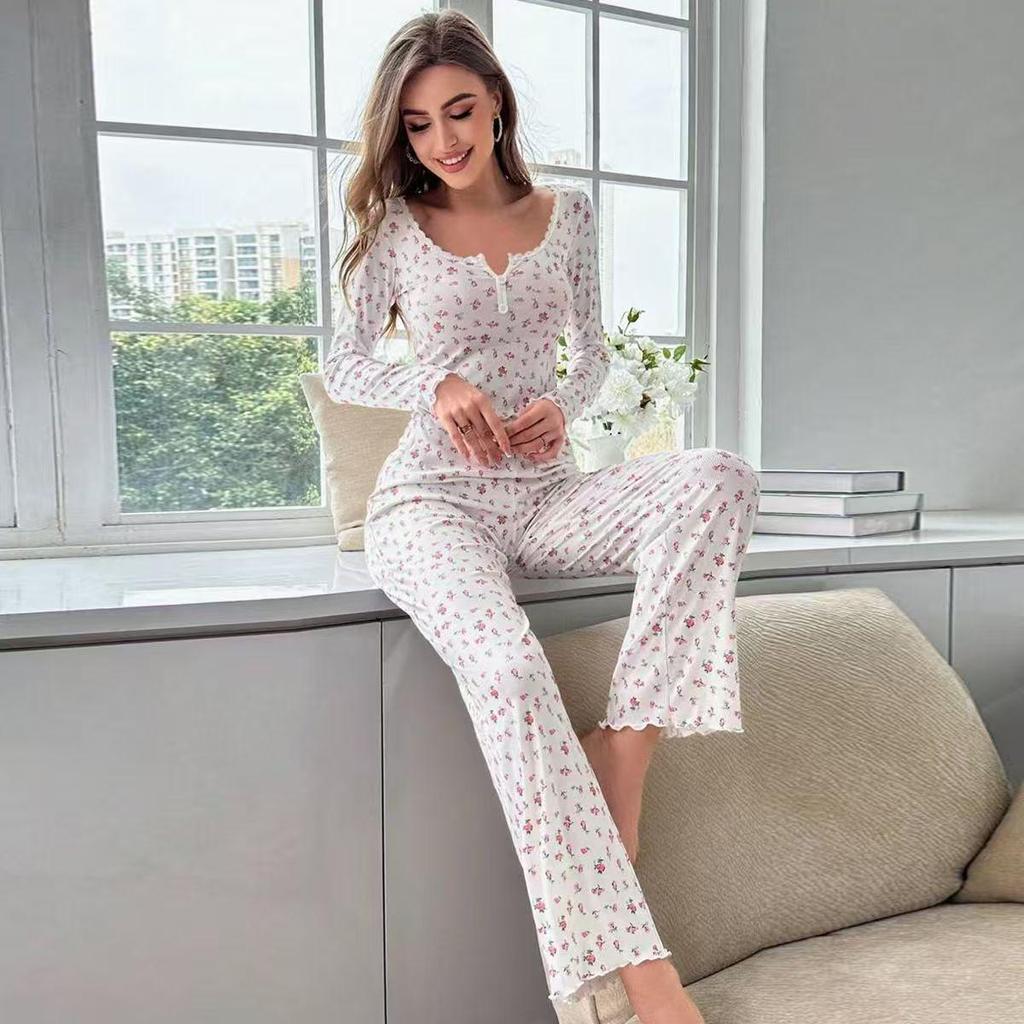 European & American Style Autumn/Winter Casual Long-Sleeve Two-Piece Pajama Set