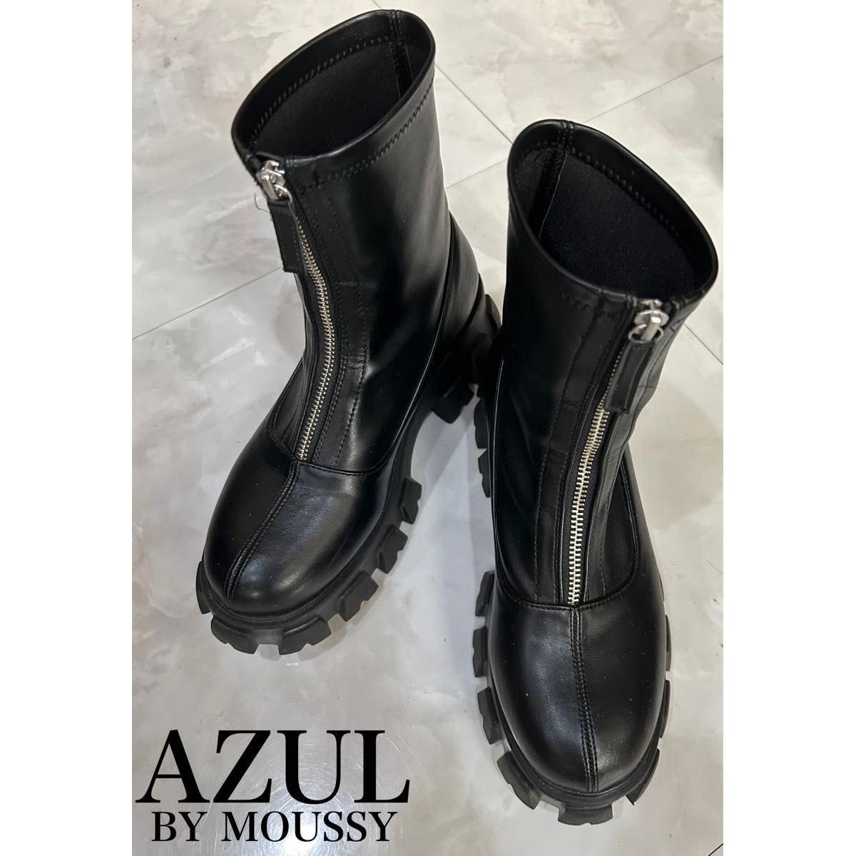 Good condition AZUL BY MOUSSY front zip short boots black L size