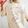 Retro Hot Girls Eat Croissants Womens TShirt Cute Food Graphic Cotton Short Sleeve Tops Gift for Croissant  Coffee Lovers