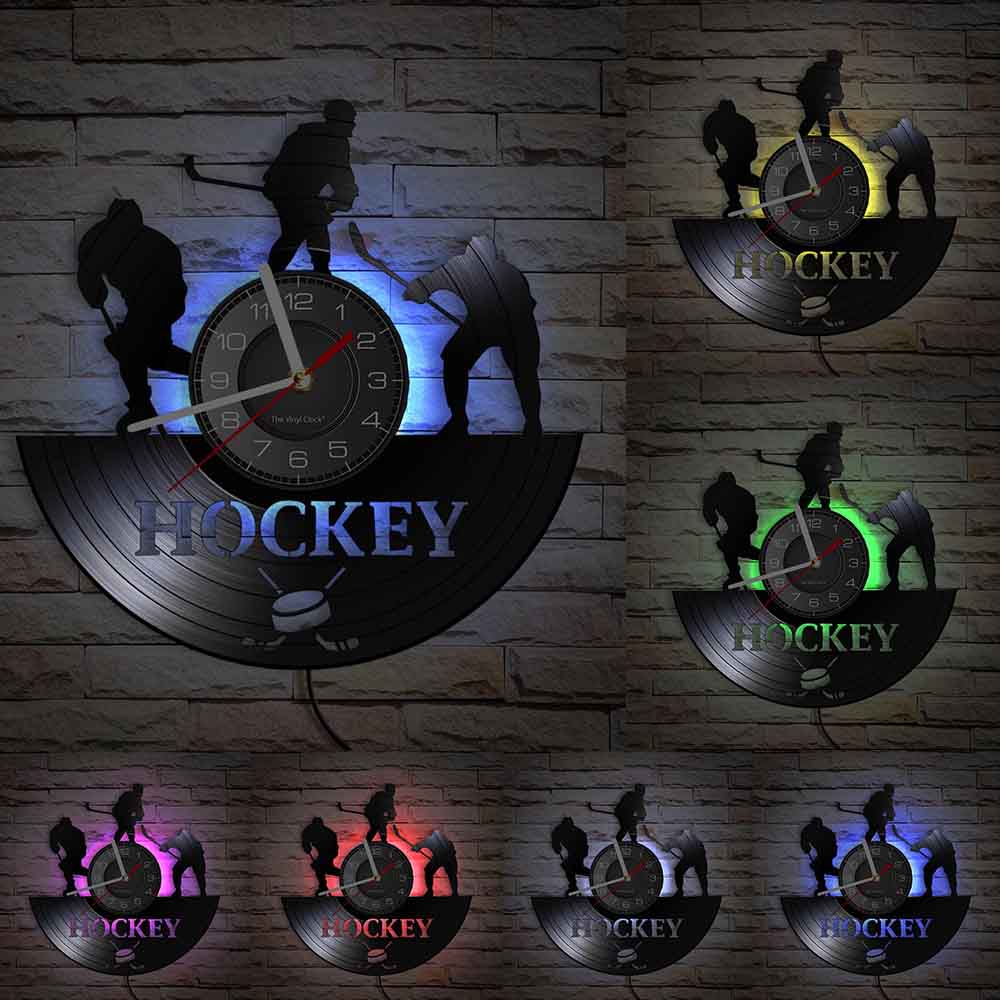 Hockey Wall Clock Hockey Player Silhouette Wall Art Home Decor Vinyl Record Wall Clock Vintage Hockey Fans Gift Handmade Artwork